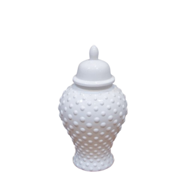 Pot de céramique rond gingembre / blanc brillant, H 17,5 po x l 10 po x P 10 po