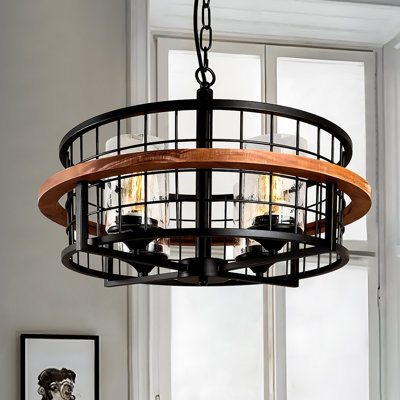 Lustre tambour industriel 4 lumières à cage ouverte