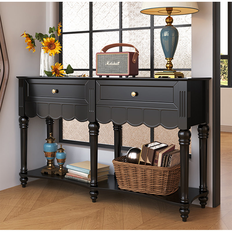 Console rétro en bouleau festonné, H 35,4 po x l 55,1 po x P 15,7 po