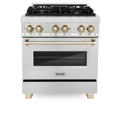 ZLINE Autograph Edition 30 in. 4.0 cu. ft. Legacy Dual Fuel Range with 4 Burner Gas Cooktop and Electric Convection Oven in Satin Stainless Steel
