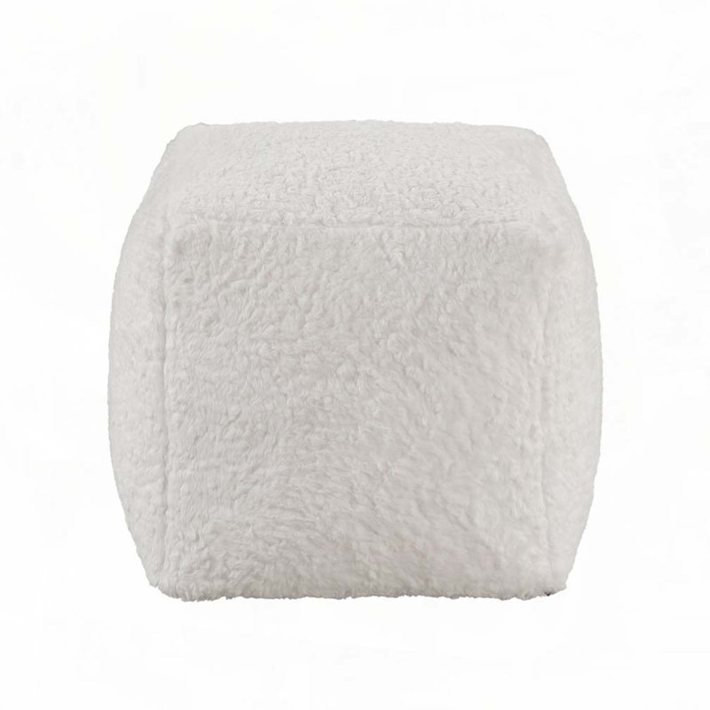 Pouf Upholstery Modern Ottoman, Off White Faux Fur