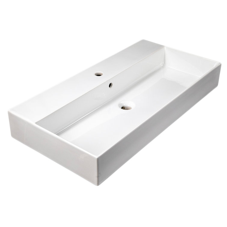 Nantucket Sinks Newport 36'' White Fireclay Rectangular Wall Mount Bathroom Sink with Overflow