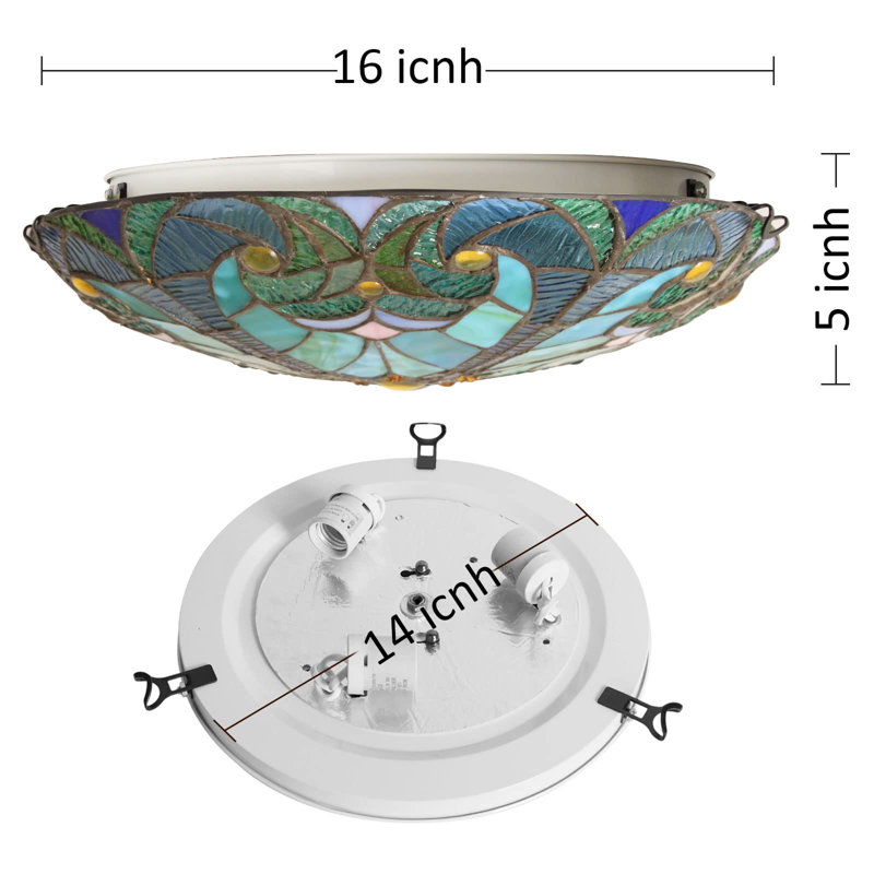 Plafonnier encastré 3 lumières Vahram Tiffany, H 4,7 po x l 15,7 po x P 15,7 po