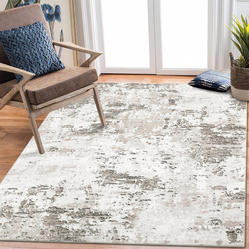 Washable Area Rug Modern Abstract Carpet with Non-Slip Backing, Stain-Resistant Low Pile Floor Rug, Easy Cleaning Foldable Indoor Mats for Bedroom, Living Room, Office