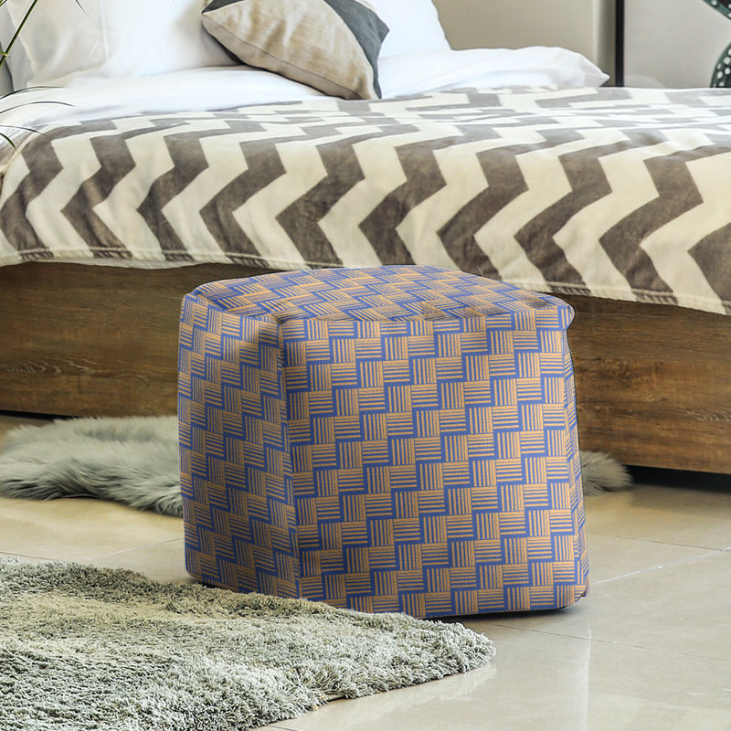 Repose-pieds cubique à rayures classic basketweave, Bleu / orange