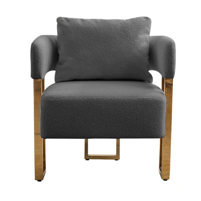 Luxurious Teddy Fleece Upholstered Metal Leg Sofa, Perfect for Living Room and Office Comfort, Set of 2 in Grey