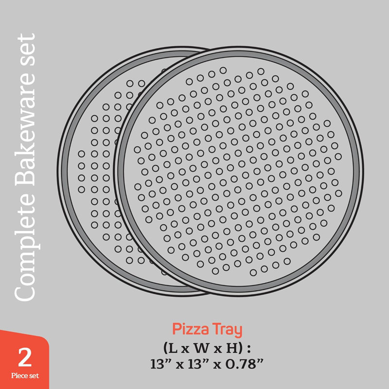 Ensemble de 2 plaques à pizza antiadhésives, plateau rond en acier au carbone de 13 pouces avec trous perforés pour croûte croustillante, sans pfoapfosptfe, allant au lave-vaisselle et au four jusqu'à 450 ° F, revêtement en marbre gris antiadhésif durable
