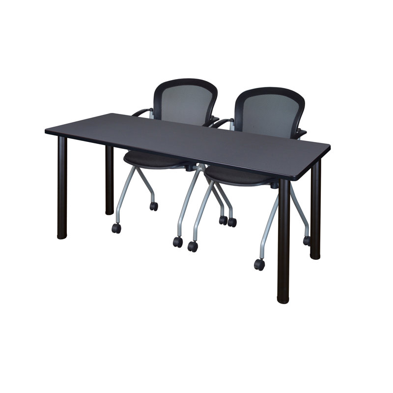 Plateau de table Regency Kee et 2 chaises gigognes Cadence, Noir, 29" H x 66" L x 24" W, gris