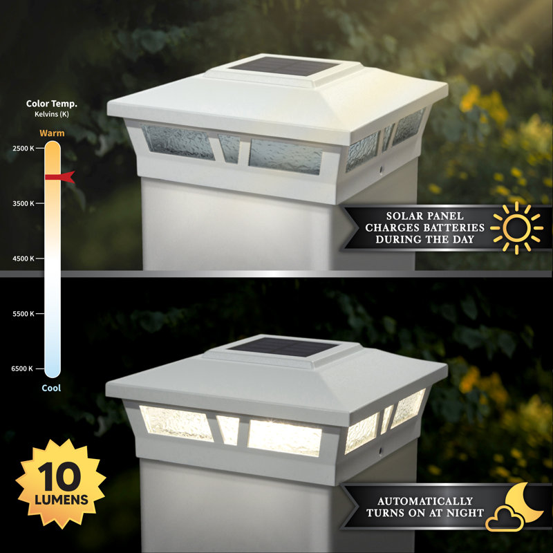 Oxford Solar Powered Integrated LED Aluminium Fence Post Cap Light 6 in. x 6 in. with Base Adapter Included, White