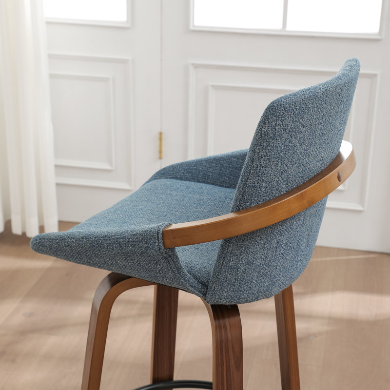 Swivel Upholstered Bar Stool, Blue/Linen, Counter Stool (63.5cm Seat Height)
