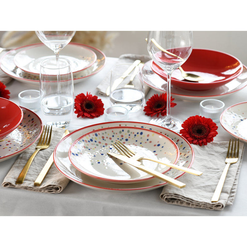 Joy Piece Stoneware Dinnerware Set - Service for 4, White / opaline
