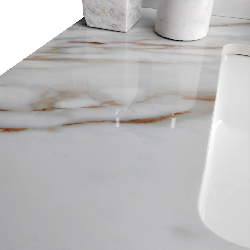 Plateau de salle de bain blanc de 37 po - avec capacité de résistance aux chocs 37 po, meuble-lavabo rectangulaire encastrable, dosseret de 4 po de haut et teinture, pierre frittée