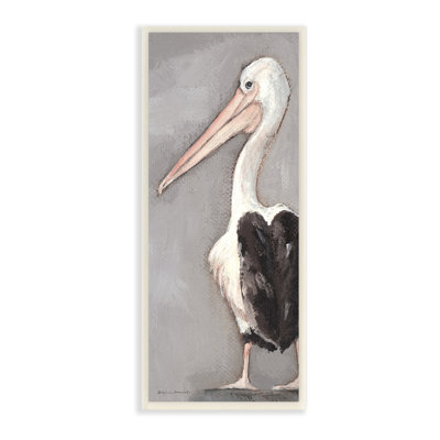 Plage, pélican, long bec, oiseaux aquatiques, ferme grise, estampe numérique, art texturé par Stephanie Workman Marrott