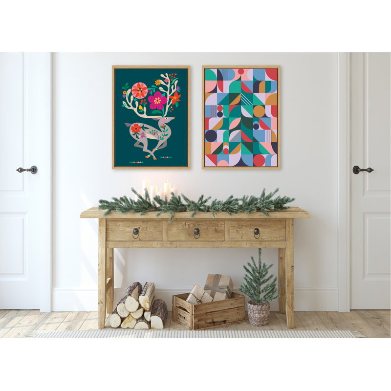 «MCM Reindeer» par Rachel Lee, 3 oiseaux, reproduction d'art sur toile encadrée