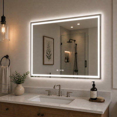 Currin 42 in. W x 36 in. H Rectangular Frameless LED Wall Bathroom Vanity Mirror