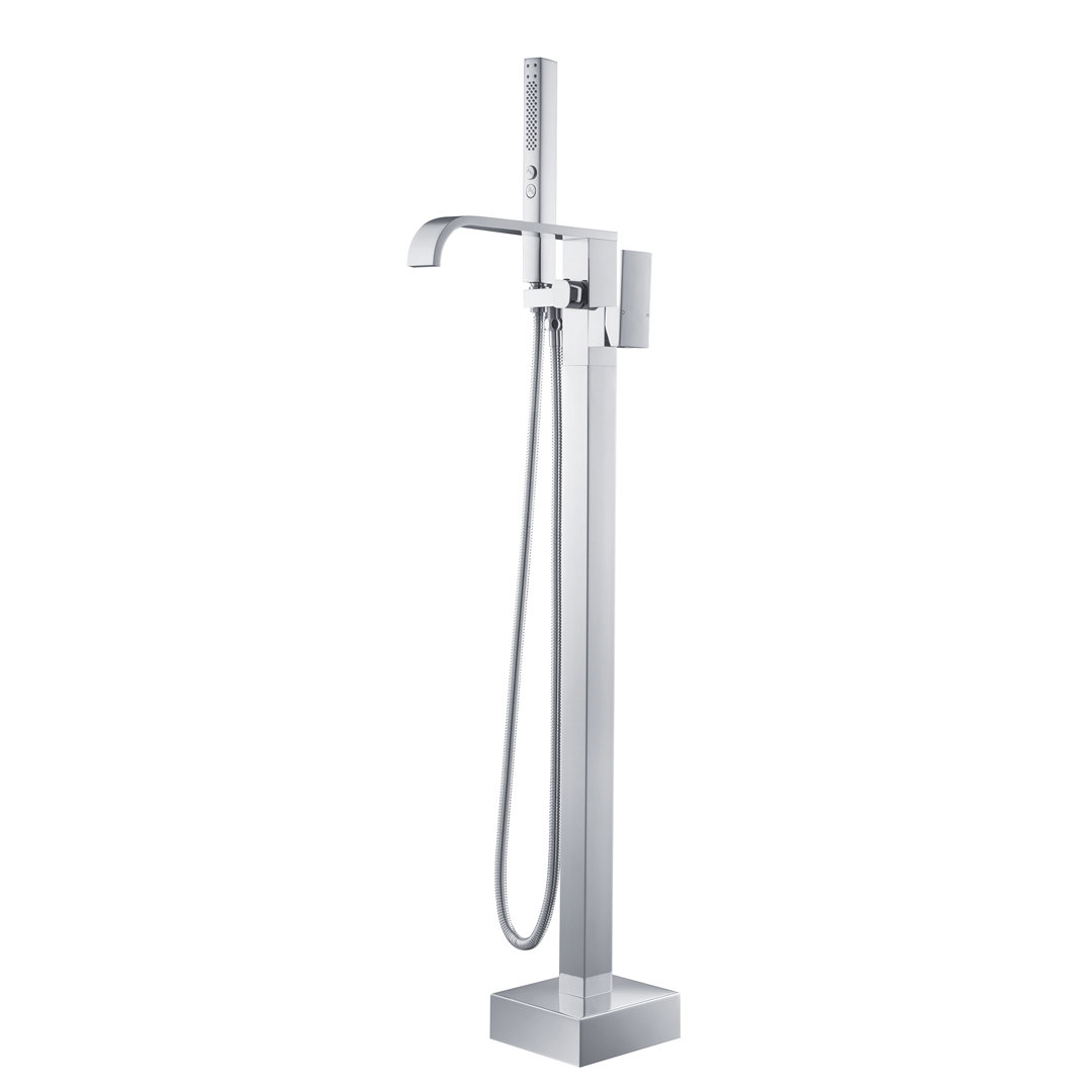 Single Handle Floor Mounted Tub Filler With Handshower WoodBridge 