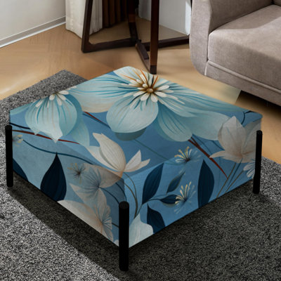 Blue Coastal Harmony Floral Motif IV - Grand repose-pieds carré floral