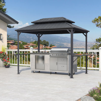 PURPLE LEAF 6'x 10' Hardtop Gazebo Permanent Gazebo with Galvanized Steel Double Roof for Patio Lawn Garden