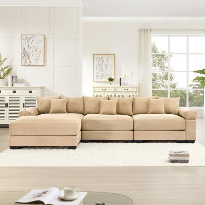 Canapé modulaire en L 130 po surdimensionné en forme de L, tissu velours côtelé doux, avec repose-pieds, accoudoir large, conception ergonomique, 9 coussins, assemblage facile, pour le salon, la chambre à coucher