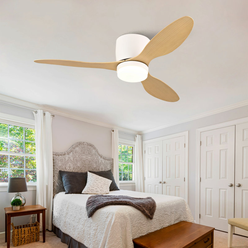 42-Inch Ceiling Fan With Light, Slim Flush-Mount Design, 3 ABS Plastic Blades, Remote Control Included, 6-Speed Adjustment, Reversible DC Motor, Quiet Operation, Ideal For Bedrooms, Indoor/Outdoor