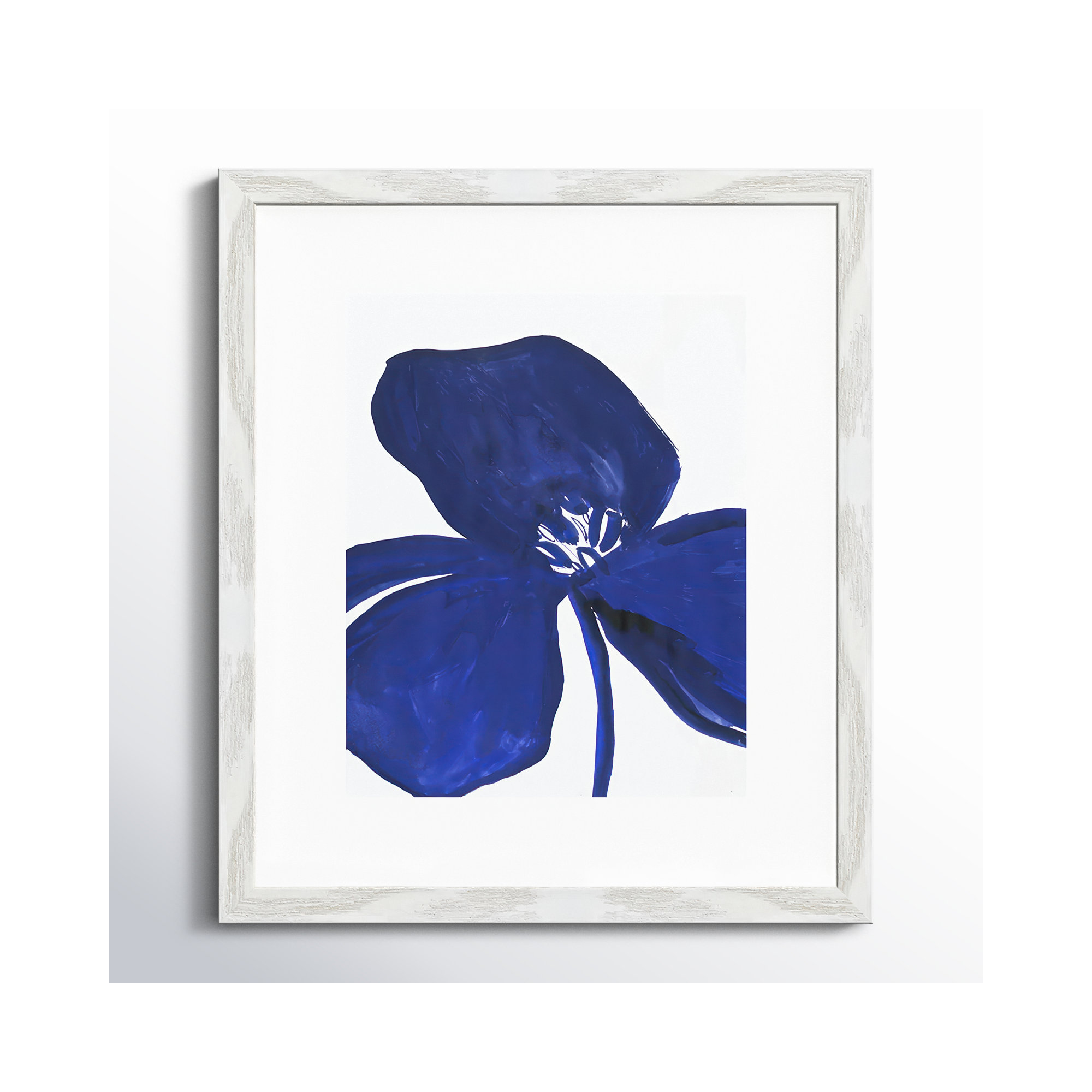 Indigo Petal II - Picture Frame Print on Paper, White Framed Paper, 15" H x 13" W x 0.75" D