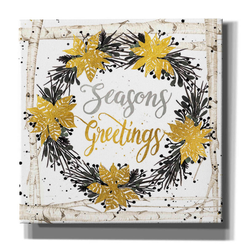 «Seasons Greetings Birch Wreath» par Cindy Jacobs, art mural sur toile, H 37 po x l 37 po x P 1,5 po