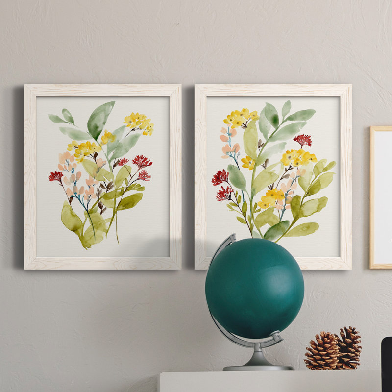 Spring Sprigs I - ensemble de 2 peintures sur toile encadrées, Blanc, H 24 po x l 36 po x P 1,5 po