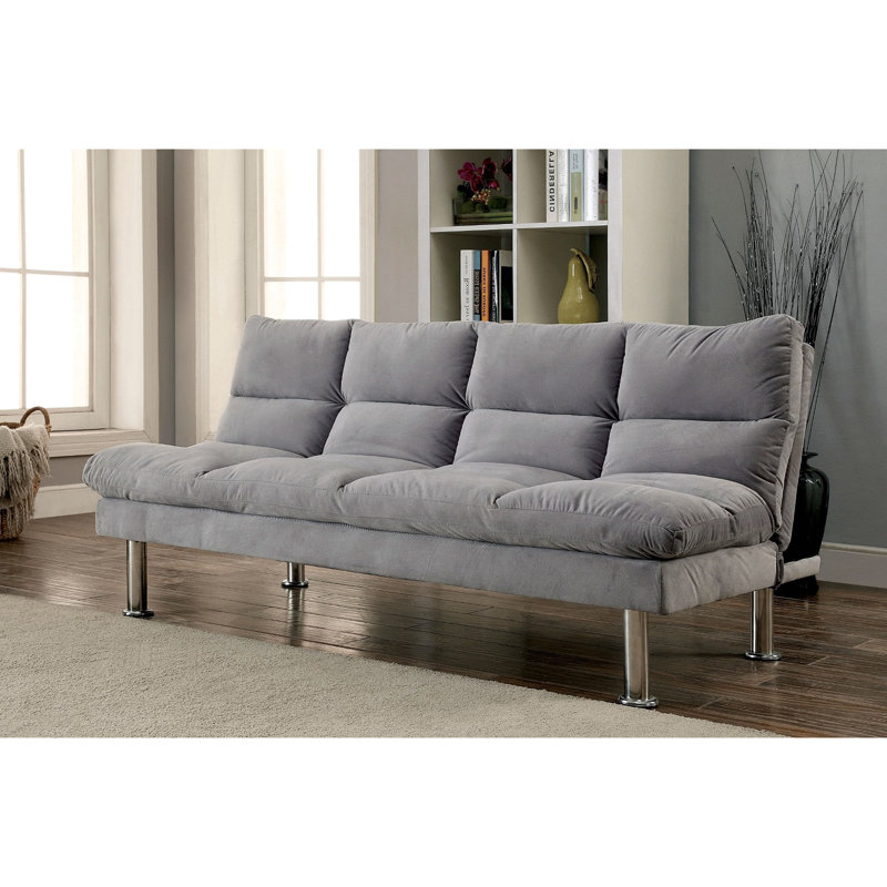 Canapé de futon de style contemporain avec pieds chromés convertibles en lit avec pieds de soutien supplémentaires, finition gris primaire