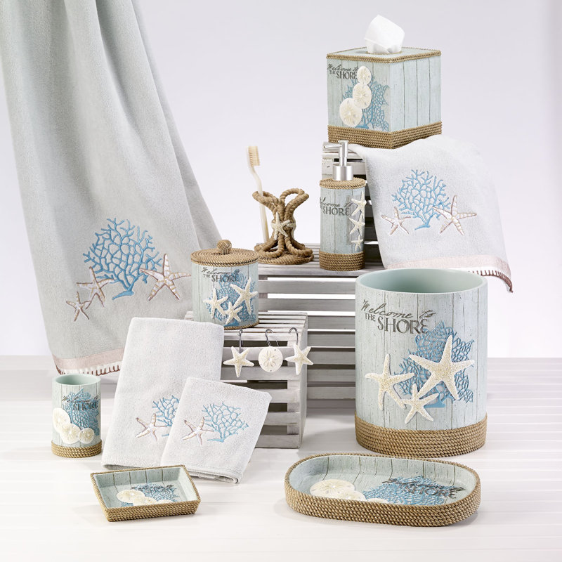 Aqua and Beige Coastal Resin Soap Dish with Rope Detail