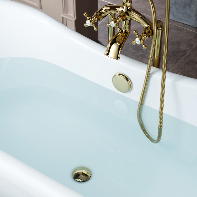 59" x 28" Clawfoot Soaking Acrylic Bathtub, White, Polished Gold