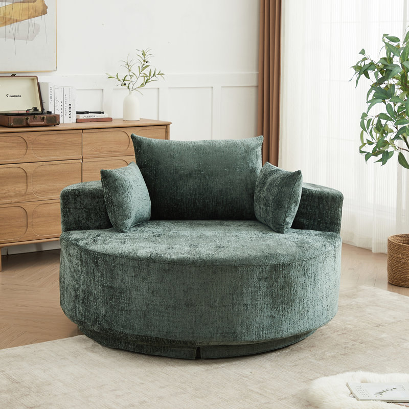 Canapé simple rembourré pivotant à 360 degrés, Green Polyester Blend, Green