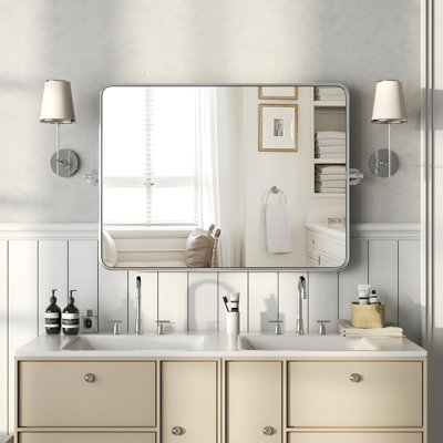 Miroir de salle de bain pivotant, cadre rectangulaire en métal Farmhouse, miroir mural biseauté inclinable, horizontal / vertical