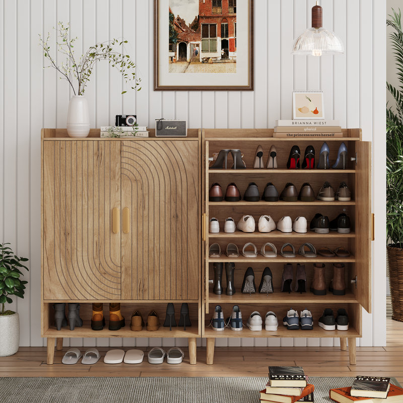 24 Pair Shoe Storage, Beige Wood