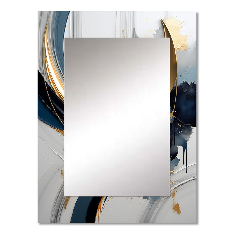 Abstract golden blue Whirls of serenity II - Fractal Decorative Mirror, Gold Wall Mirror, Printed Metal Art, 32" x 24"