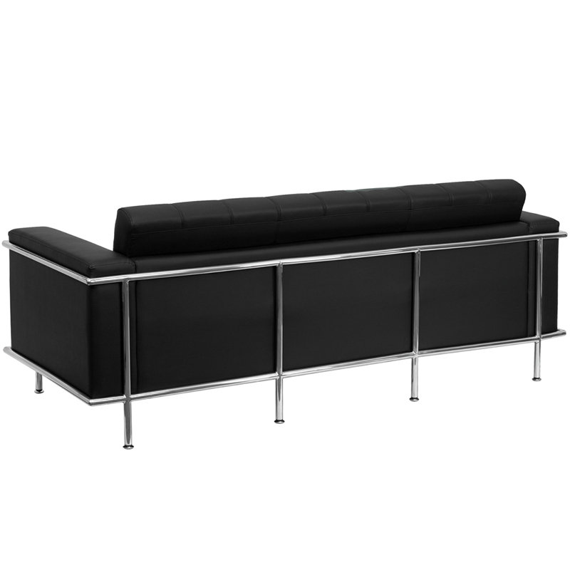 HERCULES Lesley Series Contemporary LeatherSoft Double Stitch Detail Sofa with Encasing Frame, Black