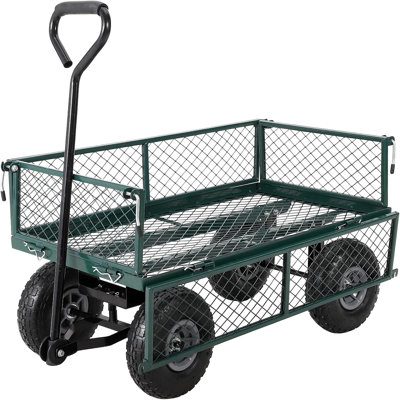 200KG Heavy Duty Steel Garden Trolley, Utility Rolling Cart with Removable Sides, Dual-Function Handle & 25cm Pneumatic Wheels for Tools, Plants and Soil