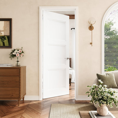 24" X 80" 3-Panel Molded Solid Interior Prehung Door With Silver Hinges, Solid Core Door Slab With Frame, Interior Door As Pantry Door, Bedroom Door, Laundry Door, Closet Doors, Room Doors, Left Hand