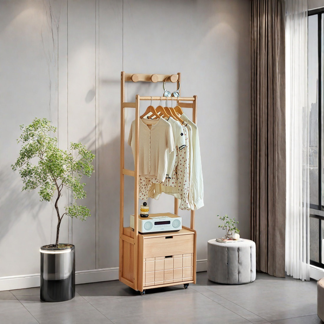 PPEDKS Large - capacity Movable Coat Rack with Storage | Wayfair