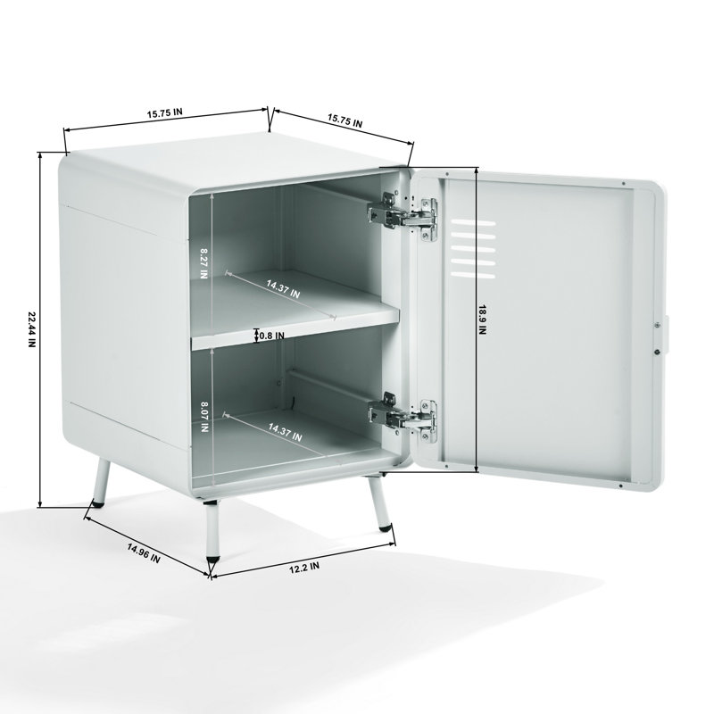 Table de chevet industrielle 22,44 po en métal avec tablettes de rangement, Blanc arctique
