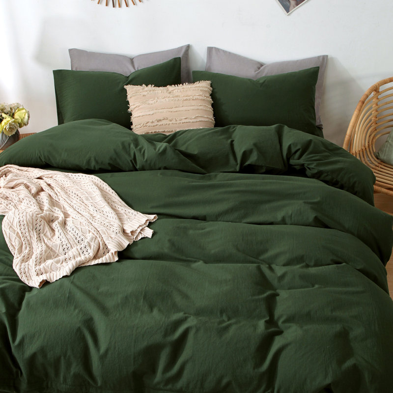 Forest Green Queen Cotton Duvet Cover Set