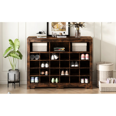 Armoire à chaussures contemporaine 24 po, brun rustique pour le salon, armoire de chambre à coucher avec base incurvée, brun, entrée polyvalente, couloir
