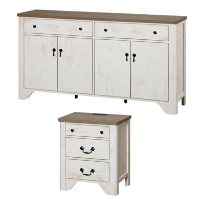 Wooden 2-Piece Dresser And Nightstand Set For Bedroom, Modern Minimalist Chest Of Drawers Storage Cabinet Set With Adjustable Shelves