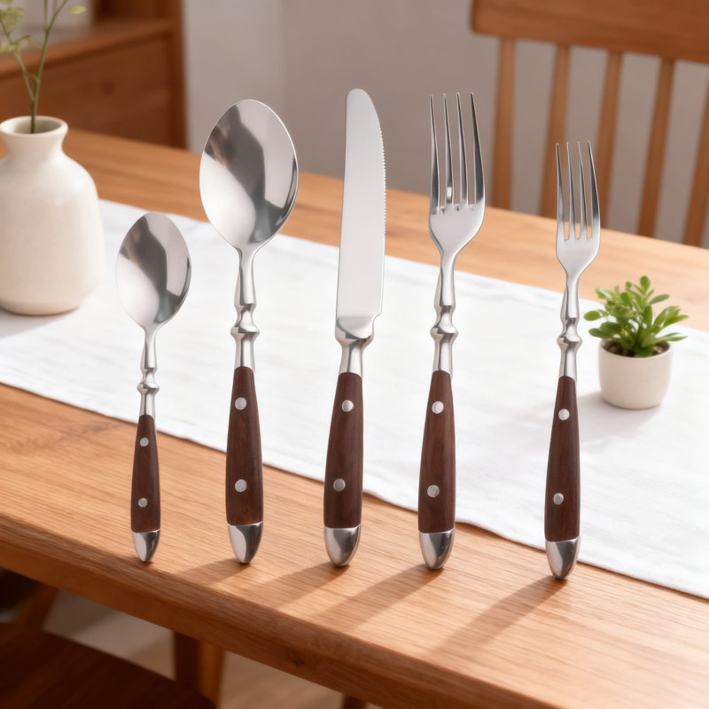 Ensemble de couverts en acier inoxydable 20 pièces pour 4 personnes, ensemble de couverts 18/10 avec finition polie miroir et conception de rivets, couverts allant au lave-vaisselle pour tous les jours et repas formels