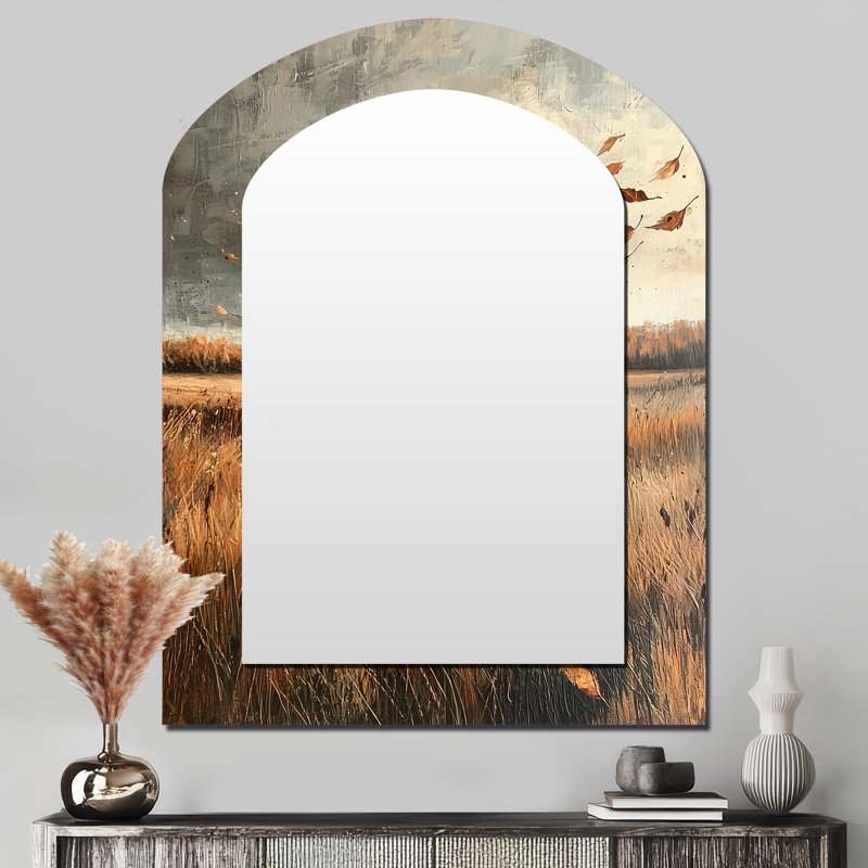 Windy Prairie Leaves In The American Prairies II - Grand miroir mural arqué sur métal, 43 po x 33 po