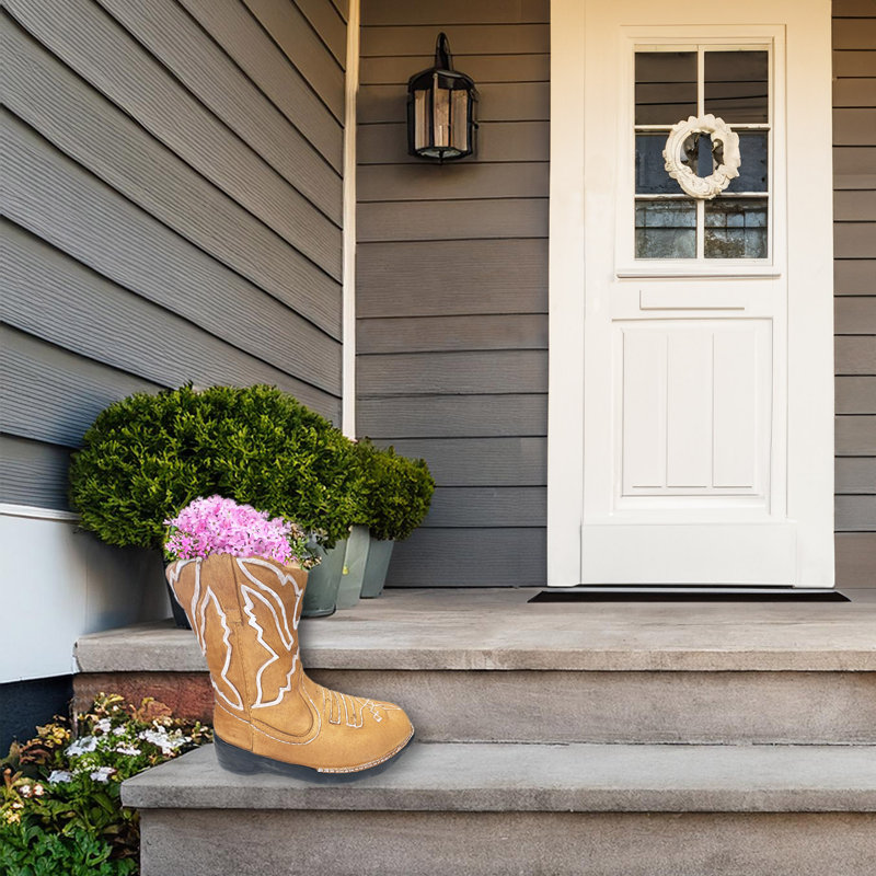 12' Cold Cast Brown Cowboy Boot Planter