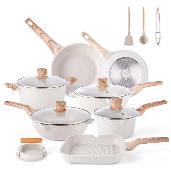 Caannasweis 8 Pieces Pots and Pans Non Stick Pan White Pot Sets Nonstick  Cookware Sets w/ Grill Pan & Reviews