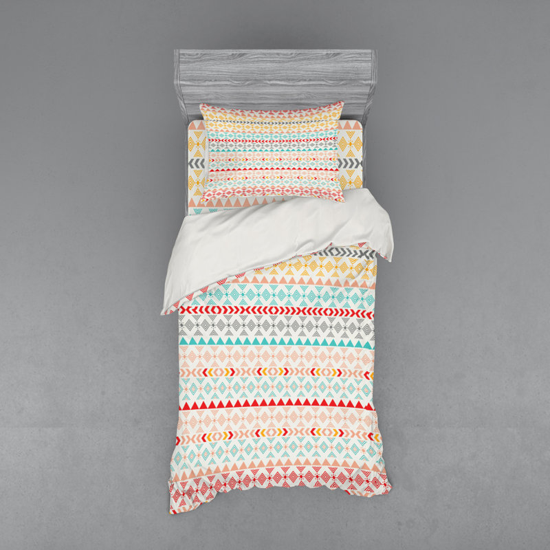 Tribal Eclectic Geometric Shapes Duvet Cover, Twin Duvet Cover + 2 Additional Pieces
