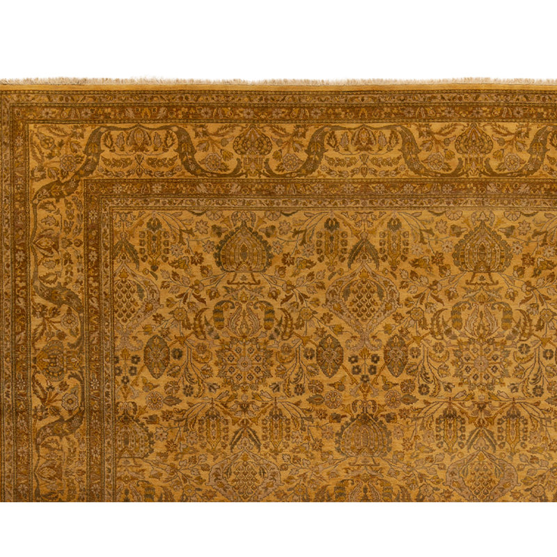 Hand Knotted Wool Area Rug in Gold