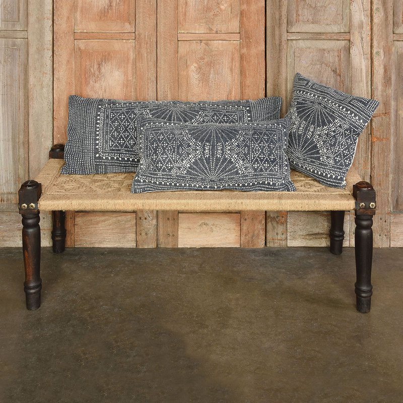 Indigo Hand-Printed Cotton Batik Lumbar Pillow