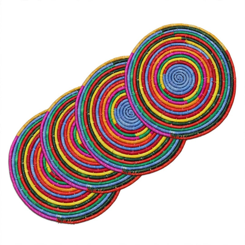 Napperons en raphia marocain, napperons tissés naturels multicolores Boho, napperons de table de salle à manger